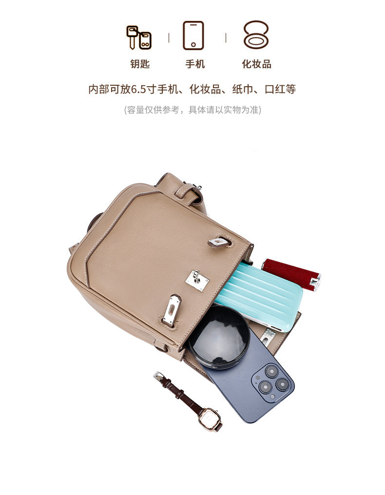 Genuine Leather Vintage Kelly Bag for Women, High-End Versatile Underarm Commuter Messenger Bag, Top Layer Cowhide Single Shoulder Crossbody Bag for Women