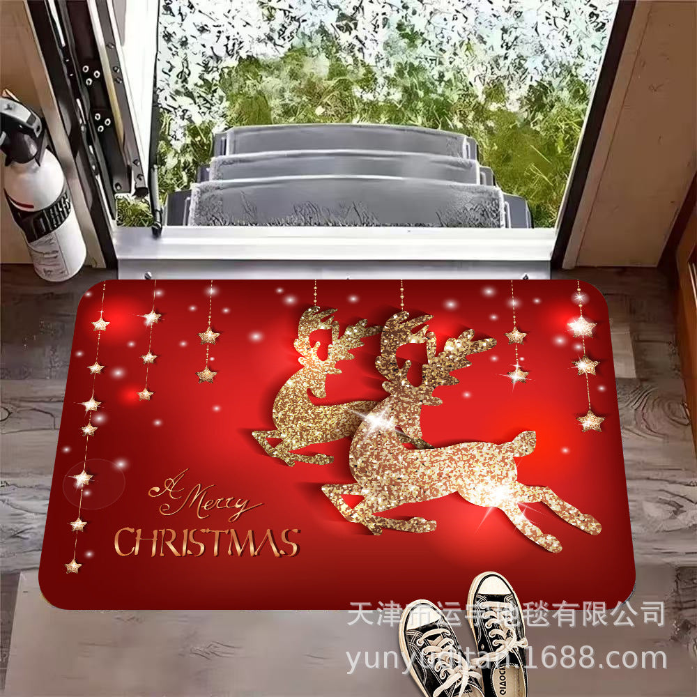 Christmas Flannel Doormat Holiday Decoration Entrance Mat Bathroom Water Absorbent Non-Slip Mat Customizable