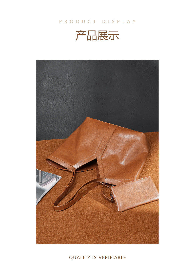 Minimalist Korean Style Tote Bag Shoulder Bag Versatile Large Capacity Women's Bag Underarm Bag Light Luxury Fashion Handbag Cowhide