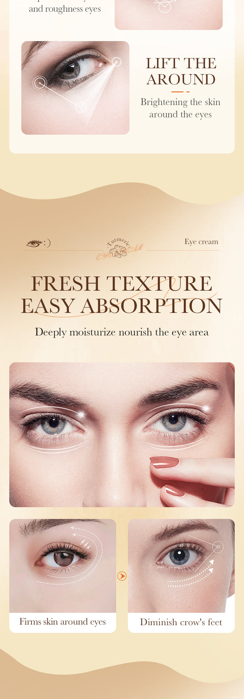 Turmeric Eye Cream SADOER Moisturize and Improve Dark Circles, Eye Lines, Eye Bags,  Wholesale