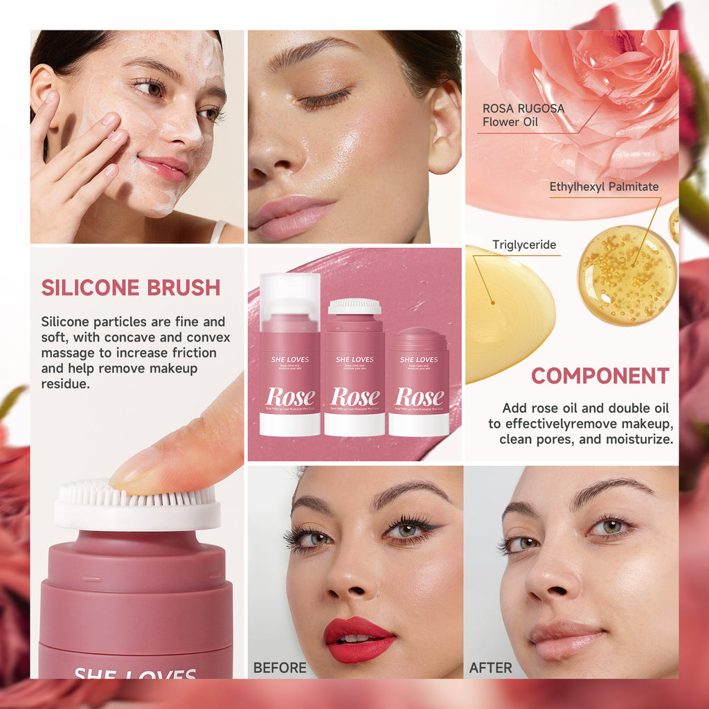 Exclusive Supply Rose Makeup Remover Balm Dissolving Makeup Eye Lip Face 3-in-1 Gentle Non-Irritating Makeup Remover Oil Lotion