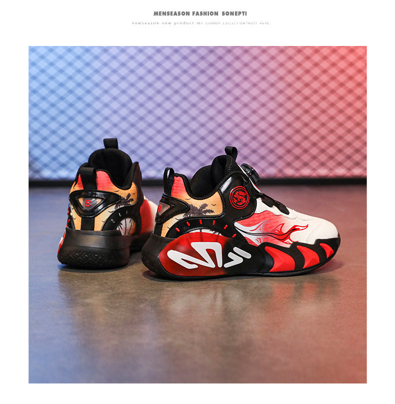 Chinese Style Girls' Shoes2025Autumn New Mesh Breathable Running Sports Shoes Children's Anti-Slip Wear-Resistant Basketball Shoes