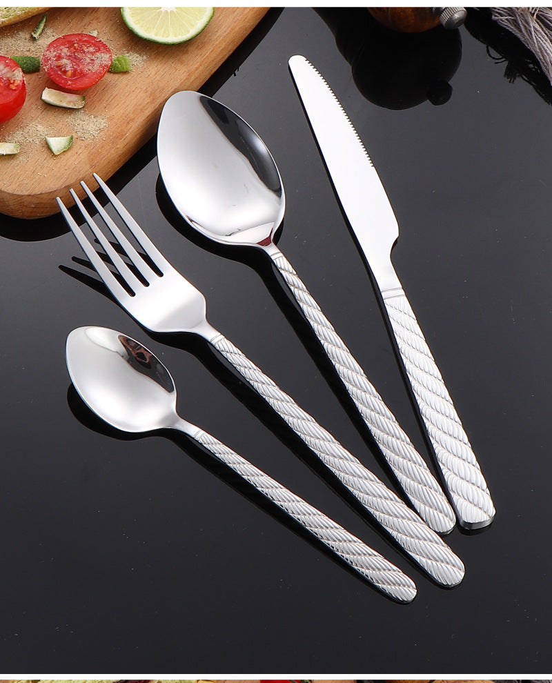 410Stainless Steel Tableware Hotel Restaurant Hemp Rope Pattern Knife Fork Spoon24Set of Western Steak Knives and Forks