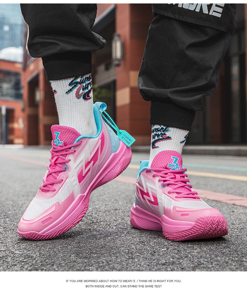 Men and Women Couple Shoes Korean Version Trendy Mesh Breathable Basketball Shoes Fashionable Night Glow Wear-resistant Shock-absorbing Rebound Sports Shoes