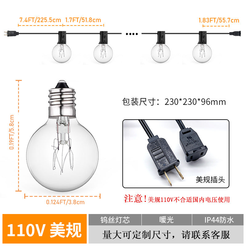 G40High Voltage String Lights led Small String Lights Waterproof US Standard G40Tungsten string light warm light outdoor string light bulb