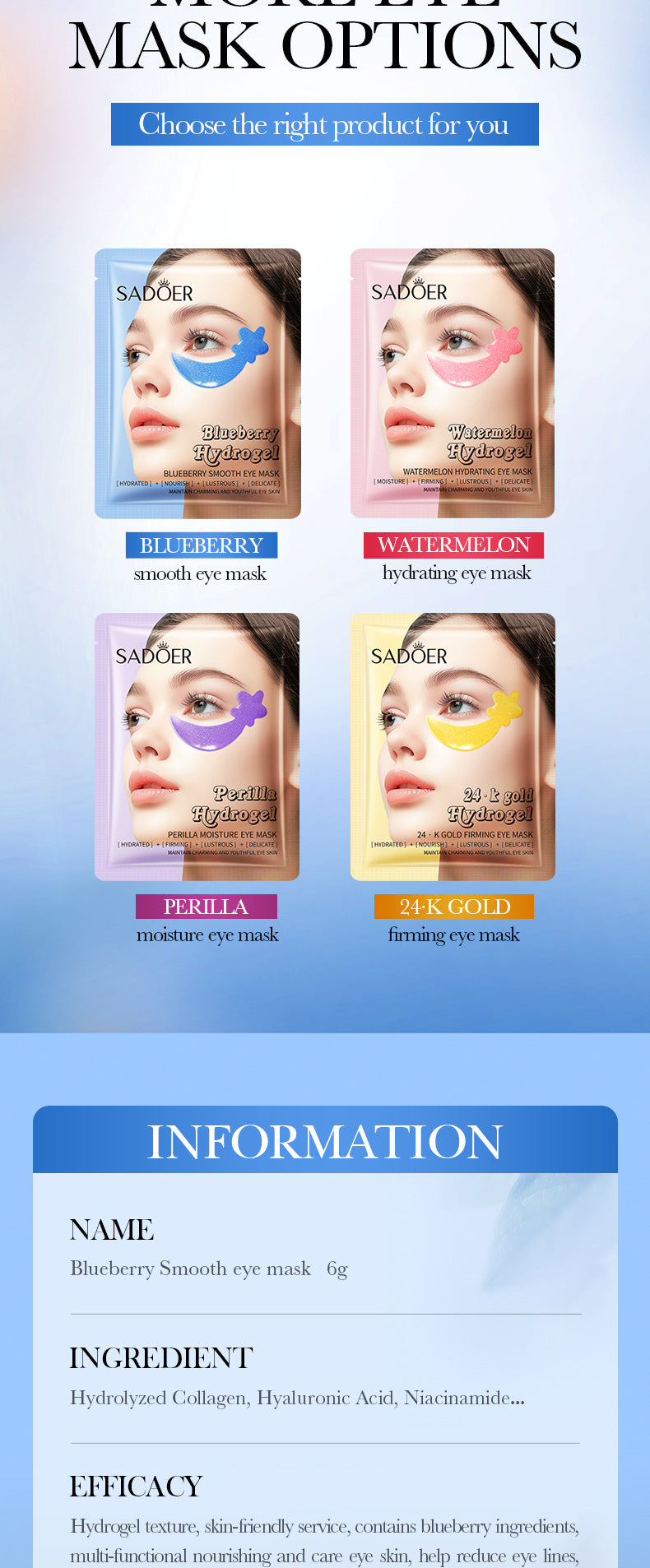 Blueberry Fruit Smooth Eye Mask SADOER Moisturizing and Nourishing Eye Mask Patches  Wholesale