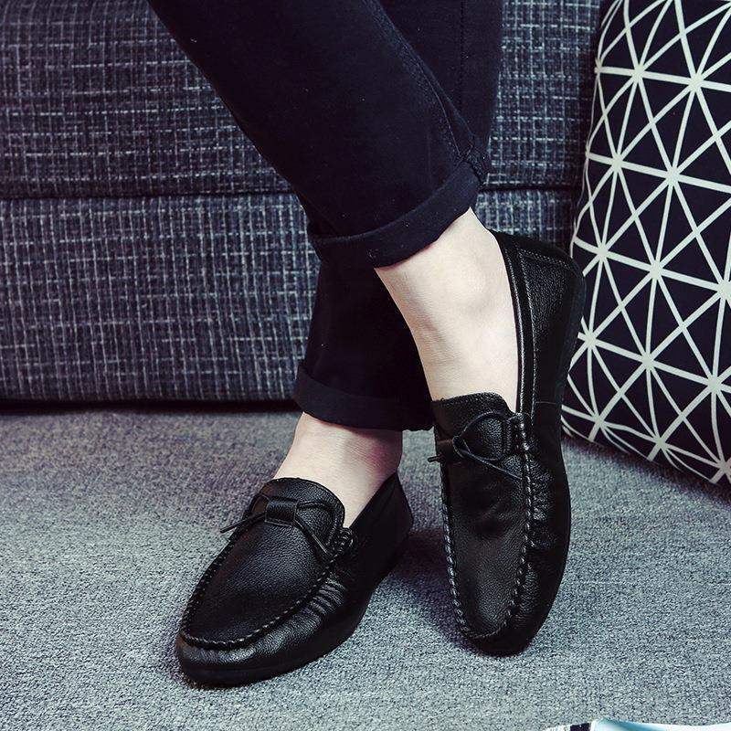Beanie Shoes Men's New Casual Leather Shoes Men's Breathable Soft Leather Lazy Shoes Student Slip-On Men's Driving Shoes
