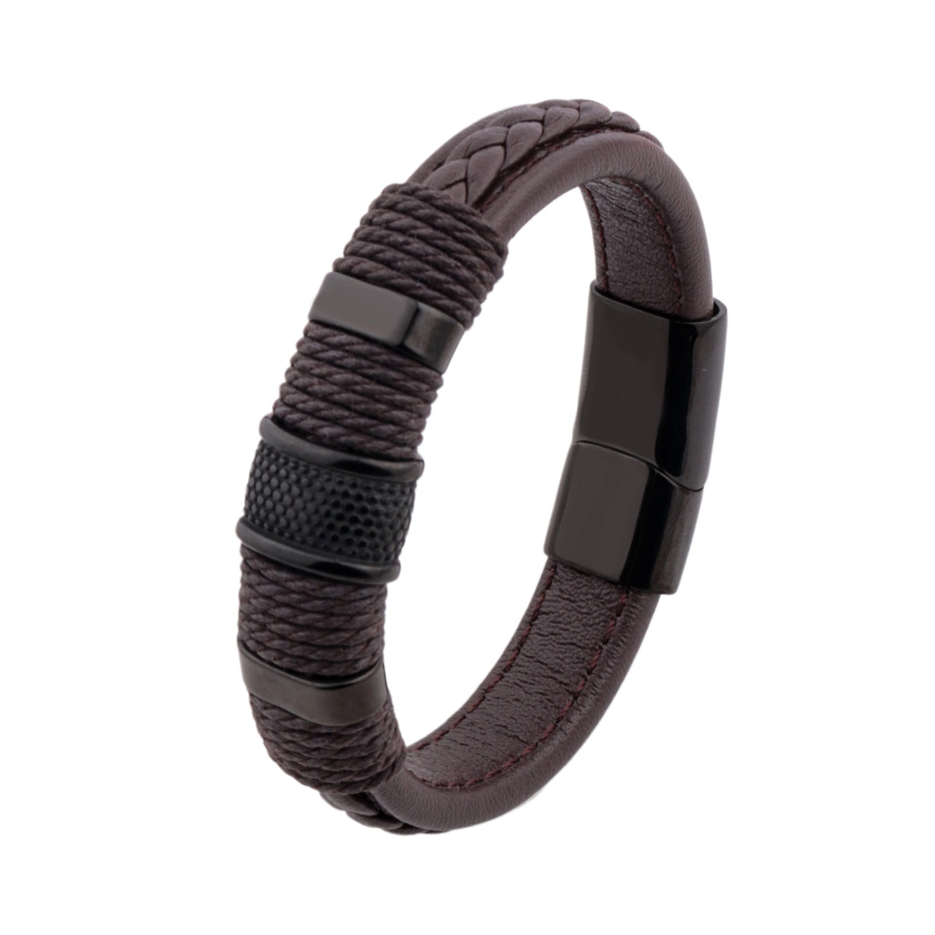 New Punk Bracelet for Men gold Steel Ring Bracelet Couple Jewelry Magnetic Clasp Cord Leather Bracelet