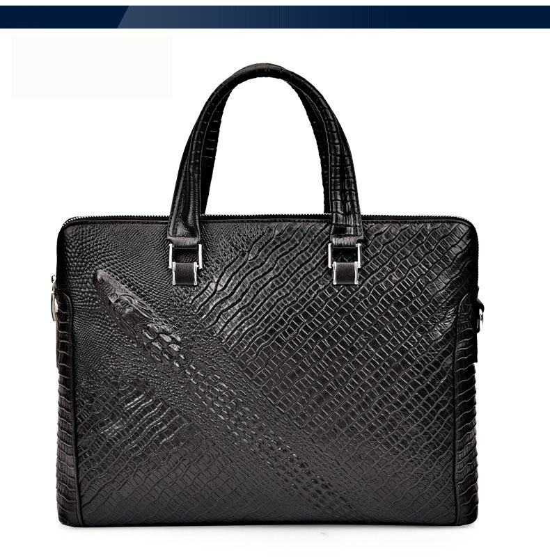 Fengeluoer Fingerprint Lock Bag Genuine Leather Men's Business Briefcase High-end Crocodile Pattern Top Layer Cowhide Handbag