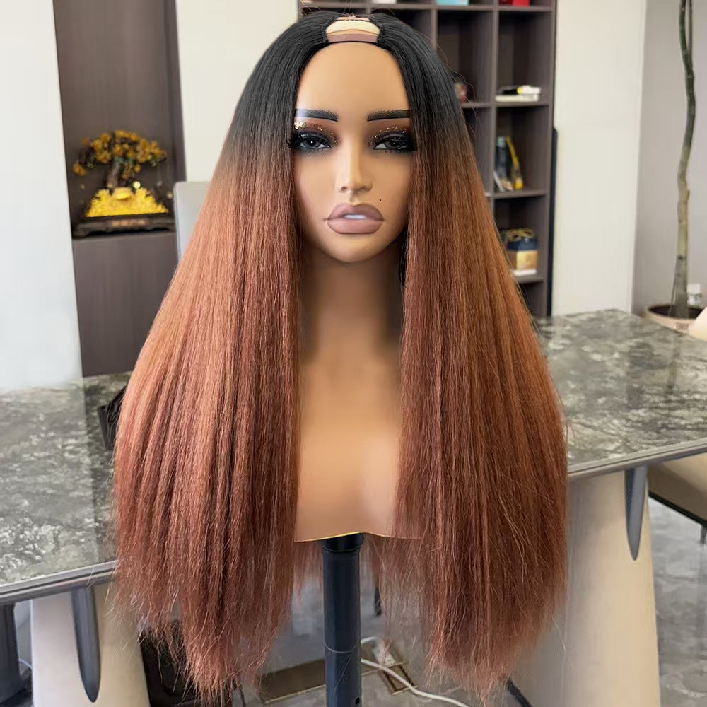 DR2/30BL  Ombre brown black V-part Yaki Straight Wig