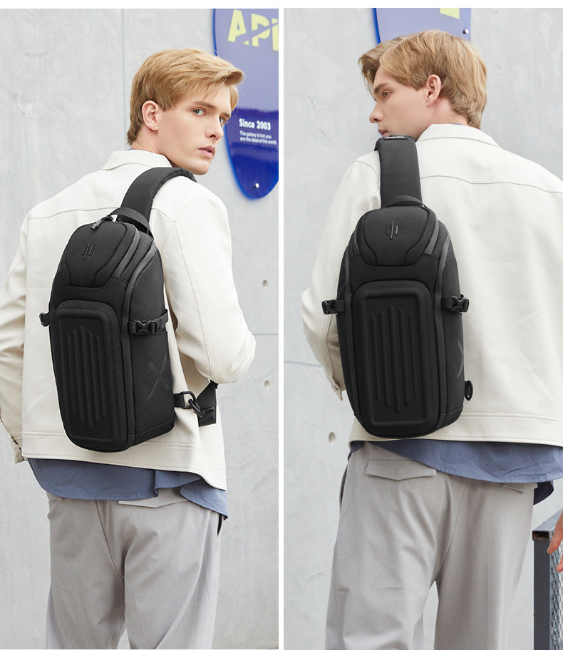 OZUKO Men's Chest Bag Waterproof Crossbody Bag Business Simple Crossbody Bag Trendy Commuter Small Backpack High-End Feel