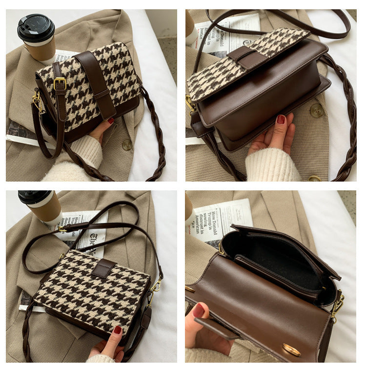 Trolis Houndstooth Bag for Women2024New Trendy Korean Version Niche Versatile Single Shoulder Crossbody Fashion Small Square Bag