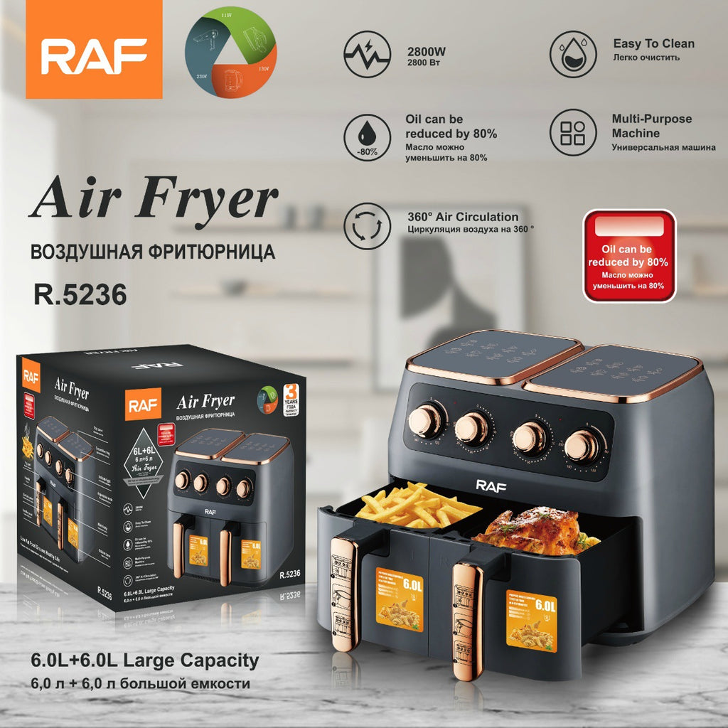 RAF European and American Standard Air Fryer Multi-Functional Household Left and Right Dual Chamber Large Capacity French Fry Electric Fryer