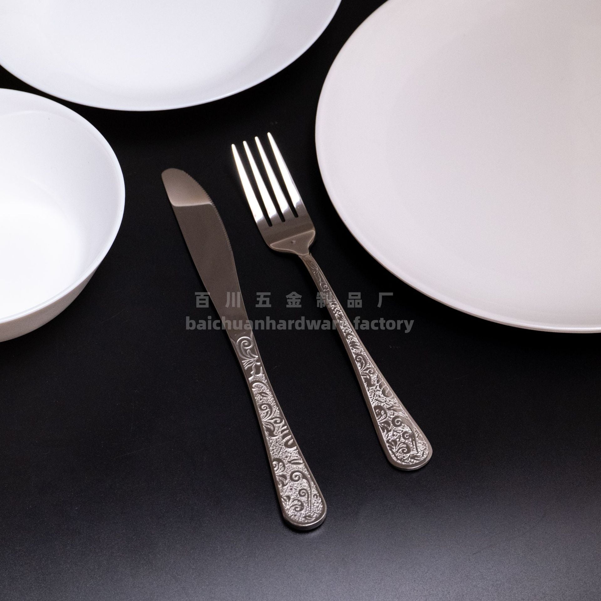 Phoenix Series Knife, Fork, and Spoon Stainless Steel Cutlery Set Five-Piece Retro Relief Pattern Western Steak Knife and Fork