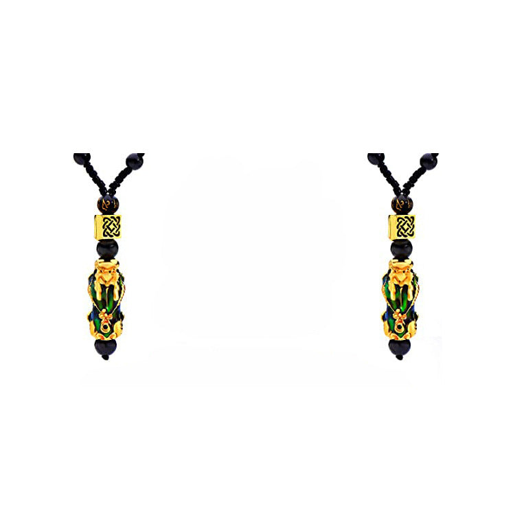 Pixiu Necklace Set for Men Imitation Obsidian Six-Word Mantra Wealth-Attracting Fortune-Transforming Buddha Beads Temperature-Sensitive Color-Changing Pixiu Necklace