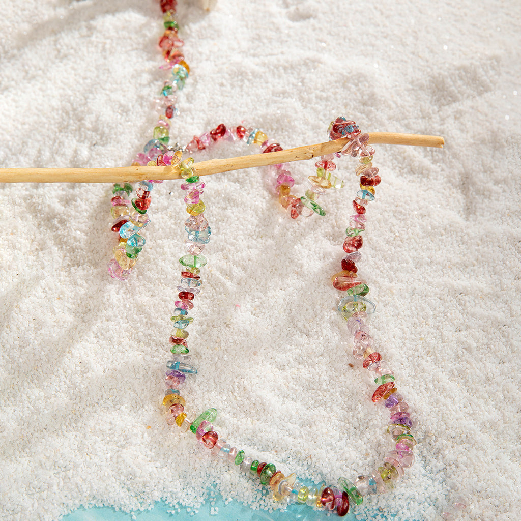 Simple Colorful Beaded Tassel y Chain Necklace Elegant Versatile Diamond-Studded Sweater Chain Jewelry