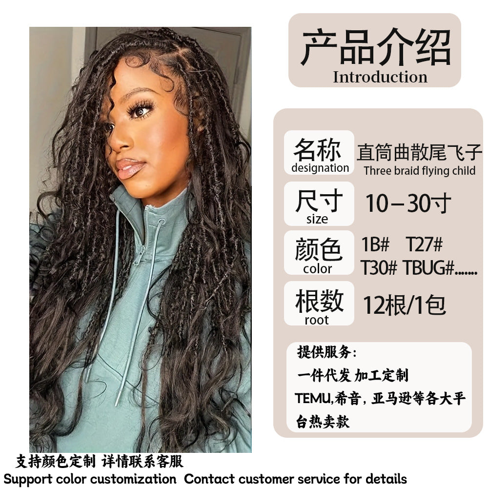 TEMU Hot-selling European and American Cross-border Synthetic Crochet Hair Extensions Straight and Curly Ends3Flowy Silk Lazy Style