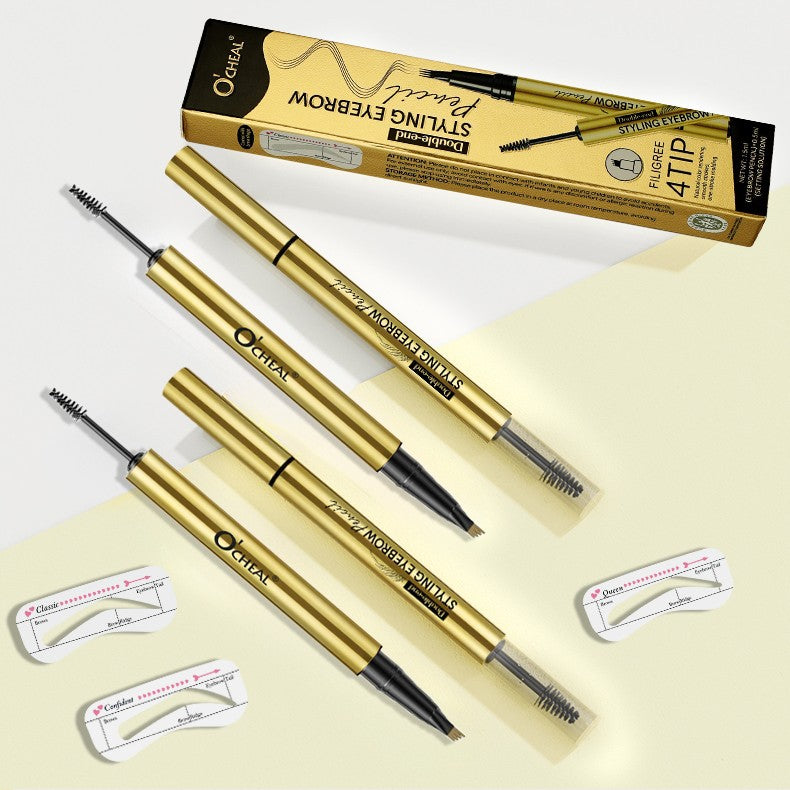 European Beauty Double-Ended Multi-Prong Plush Eyebrow Pencil+Styling Eyebrow Gel with Eyebrow Card Eye Set