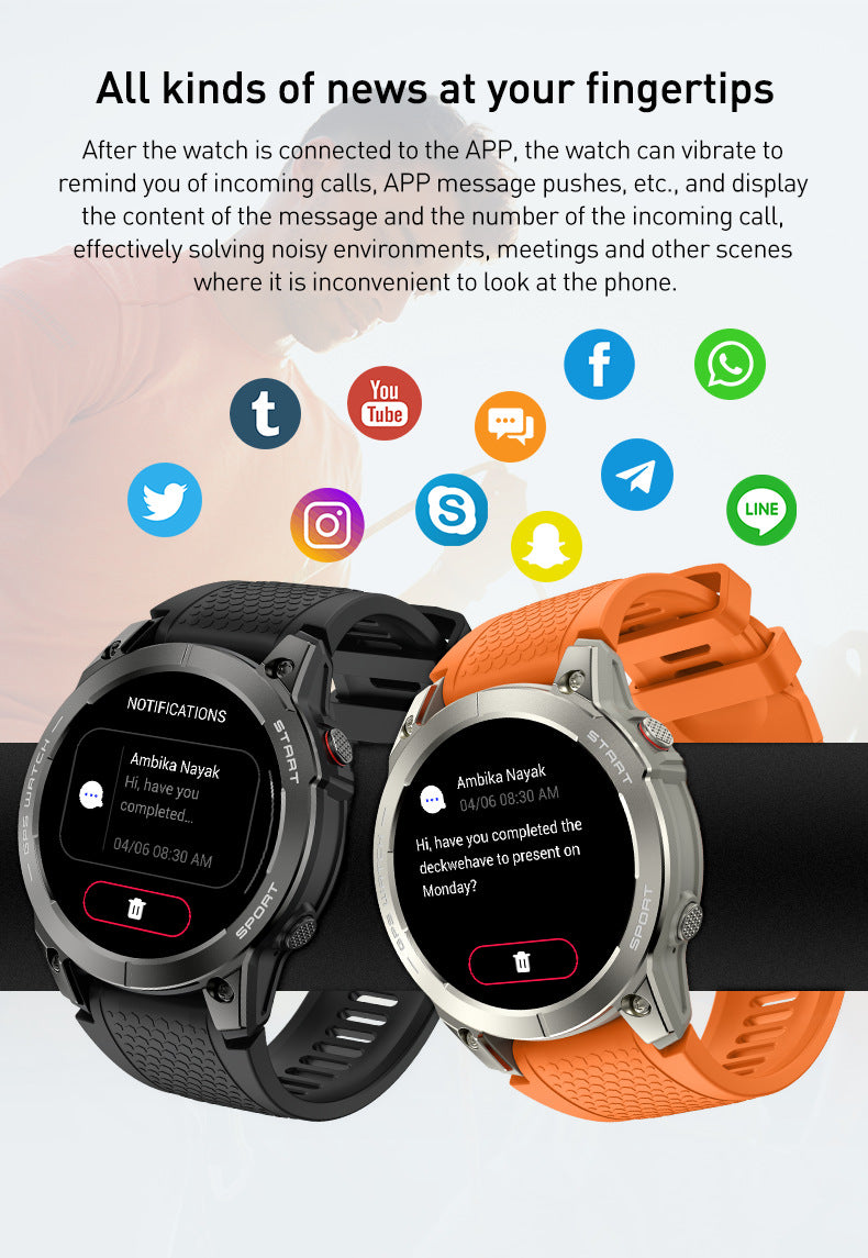 S53Smart Watch1.43inch Bluetooth Call Heart Rate Monitor Pedometer Sleep Monitor GPS Beidou Positioning Three-Proof Sports