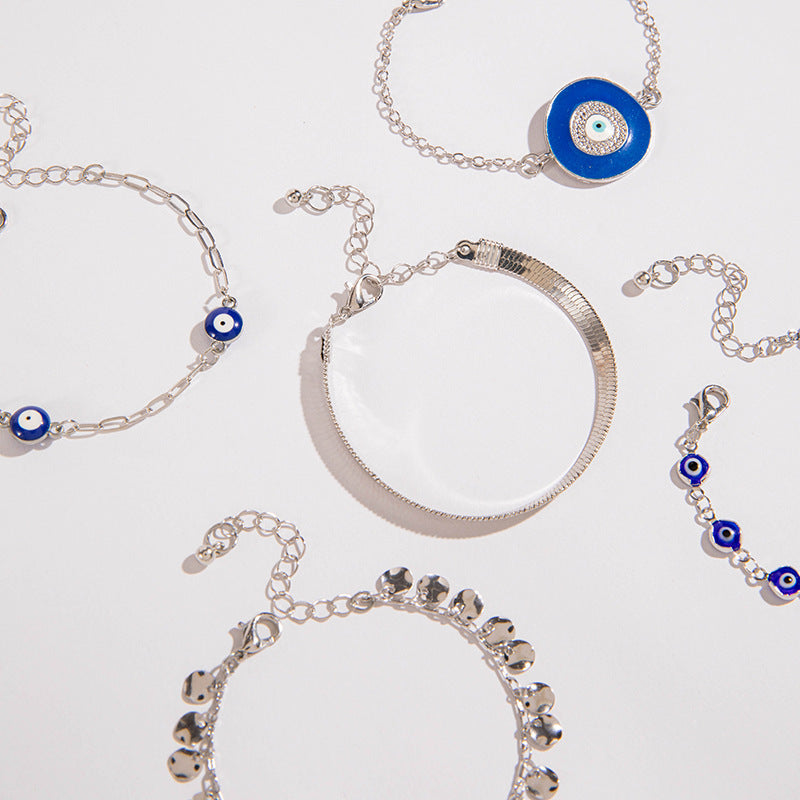 European and American Style Bracelet Bohemian Devil's Eye Bracelet Design Sense Inlaid Diamond Oil Drop Exaggerated Bracelet Set