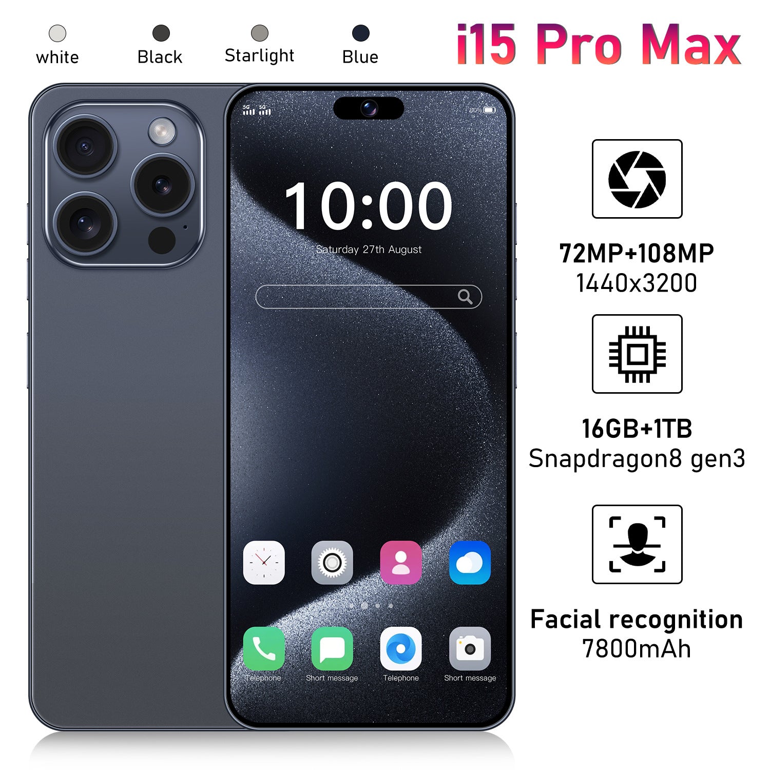 Mobile Phone i15 ProMax 7.3Large Screen 16+1T Android All-in-One Machine Source Factory(Popular)
