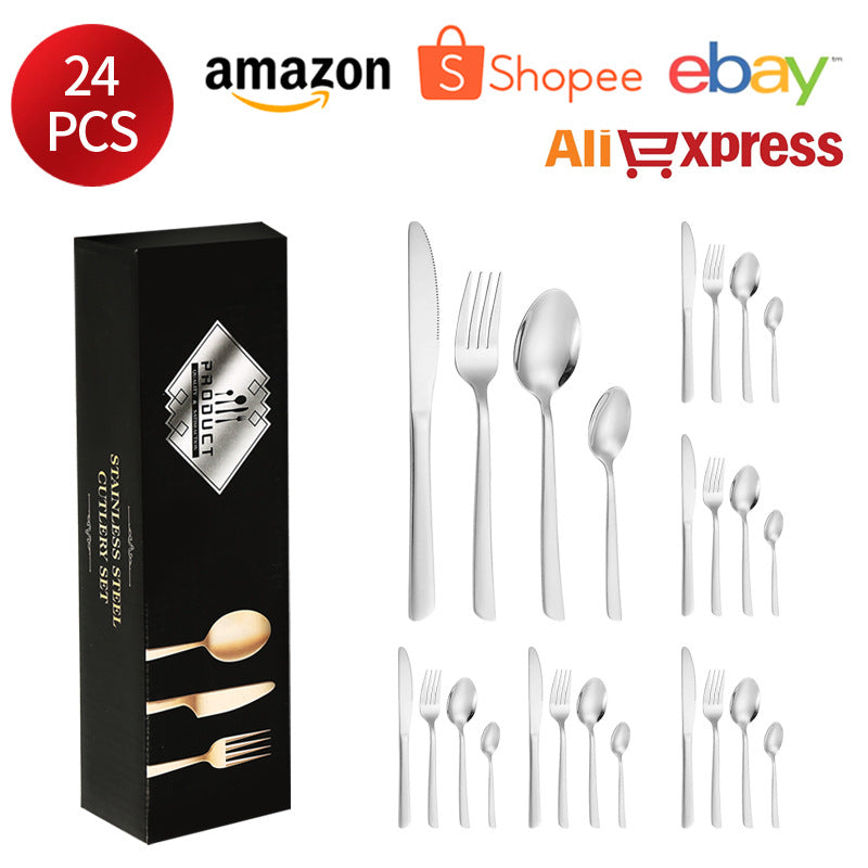 410Stainless Steel Tableware Restaurant Steak Knife Fork Oblique Handle Western Food Knife Fork Spoon6Human Portion24Set
