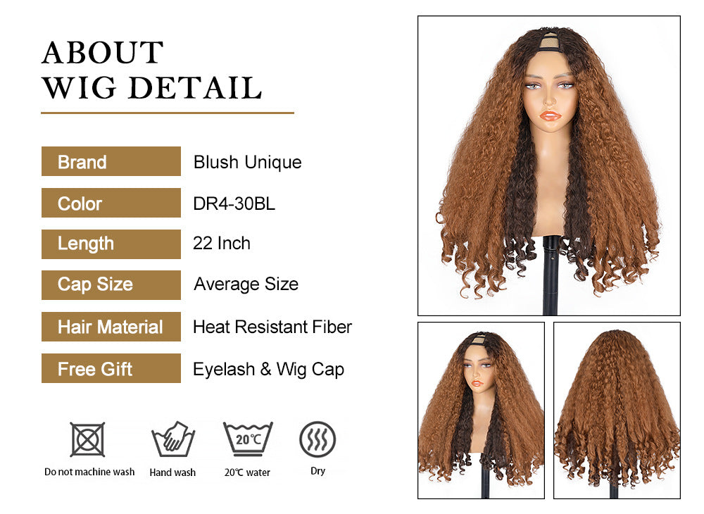 YAKI Straight Hair with Curly Ends Synthetic Wig V High-Temperature Fiber Wig with Hollow Top