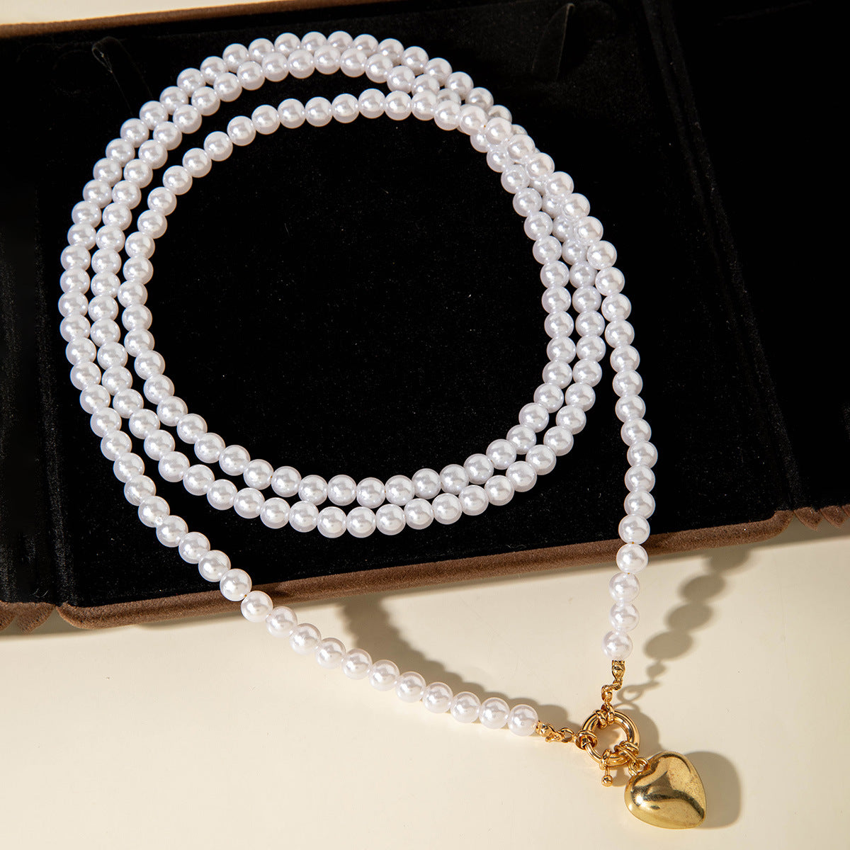 Ornament Layered Wear CCB Peach Heart Necklace Wholesale Baroque Metal Pendant Pearl Necklace