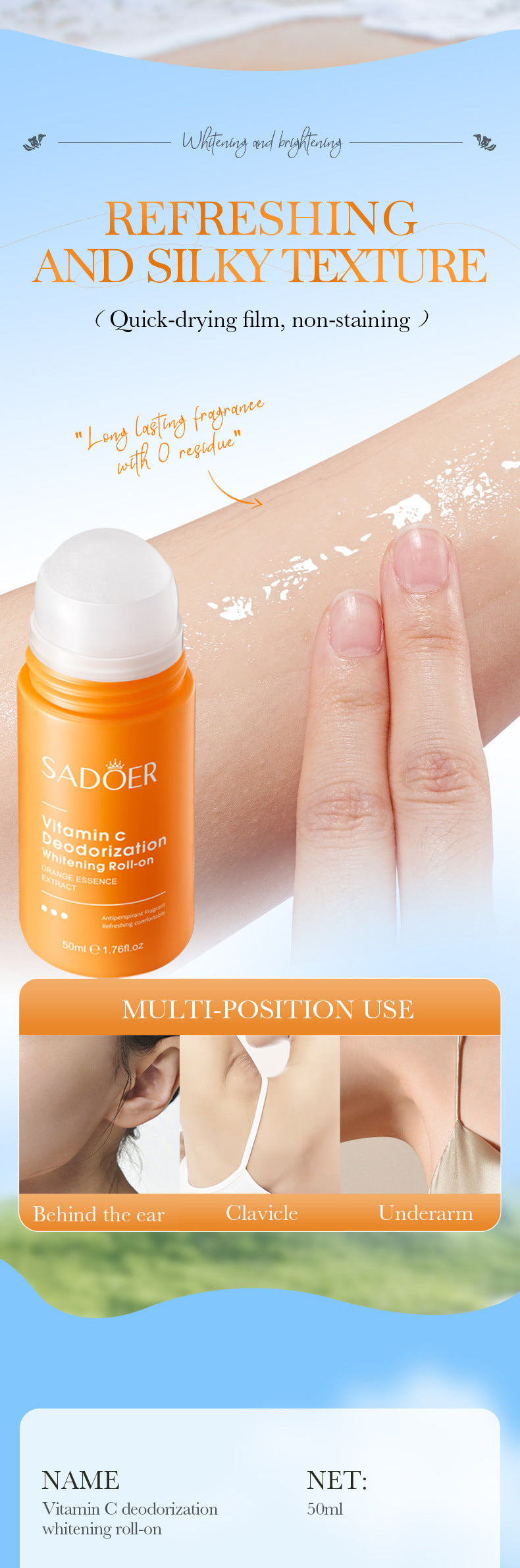 VC Whitening Antiperspirant Roll-On SADOER Brightening Underarm Deodorant Roll-on  Wholesale