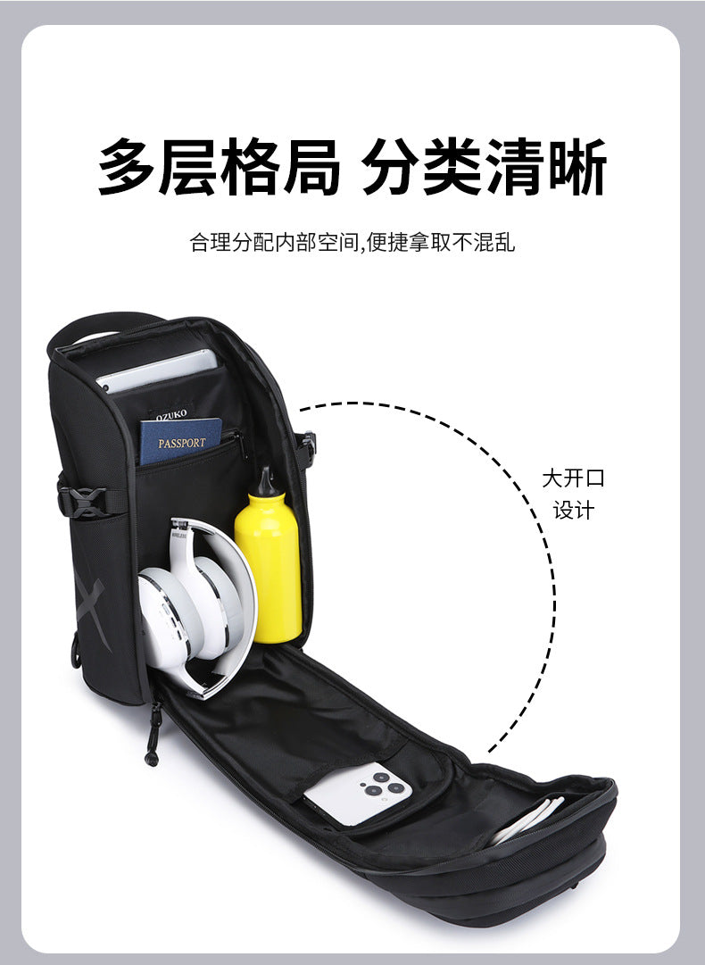 OZUKO Men's Chest Bag Waterproof Crossbody Bag Business Simple Crossbody Bag Trendy Commuter Small Backpack High-End Feel