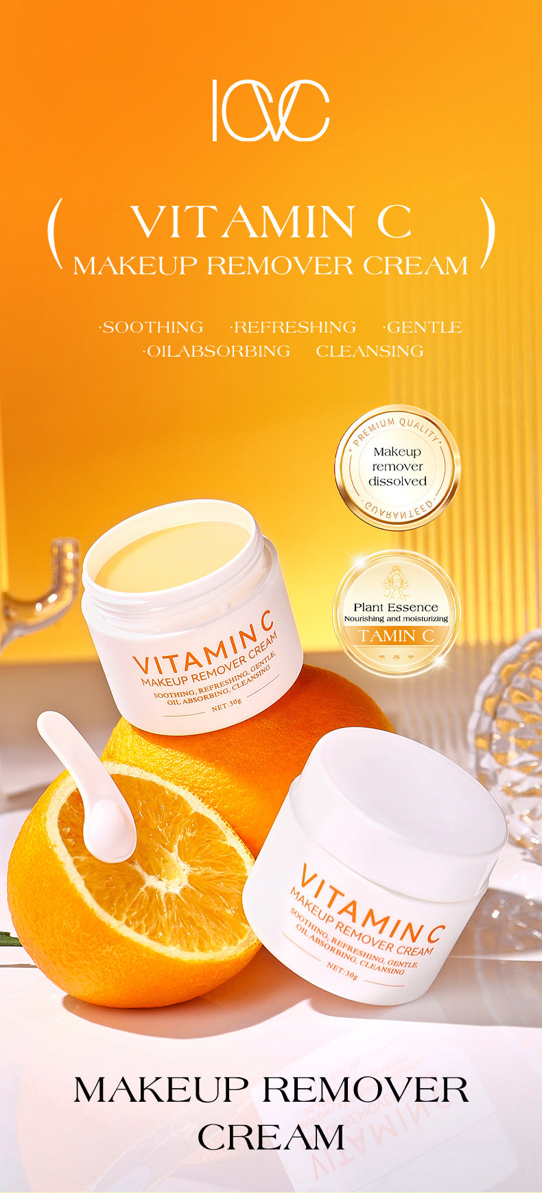 ICVC#Makeup Remover Cream Facial Cleansing Easy Makeup Removal Vitamin C Moisturizing cream30g Packaging European Beauty Makeup