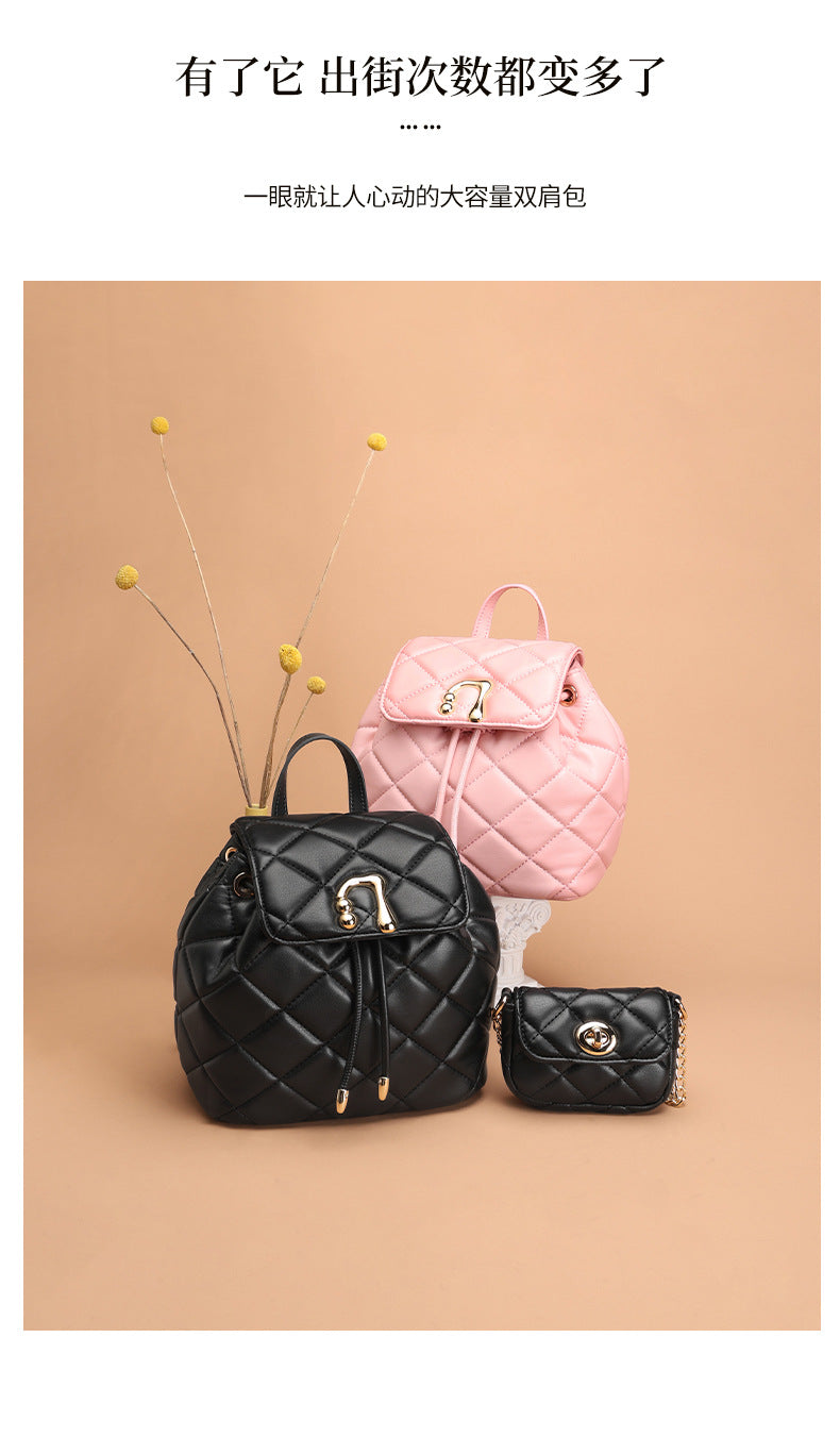 Chanel Style Quilted Design Simple Backpack for Women Mini Version Versatile New Niche High-end Small Backpack with Chain