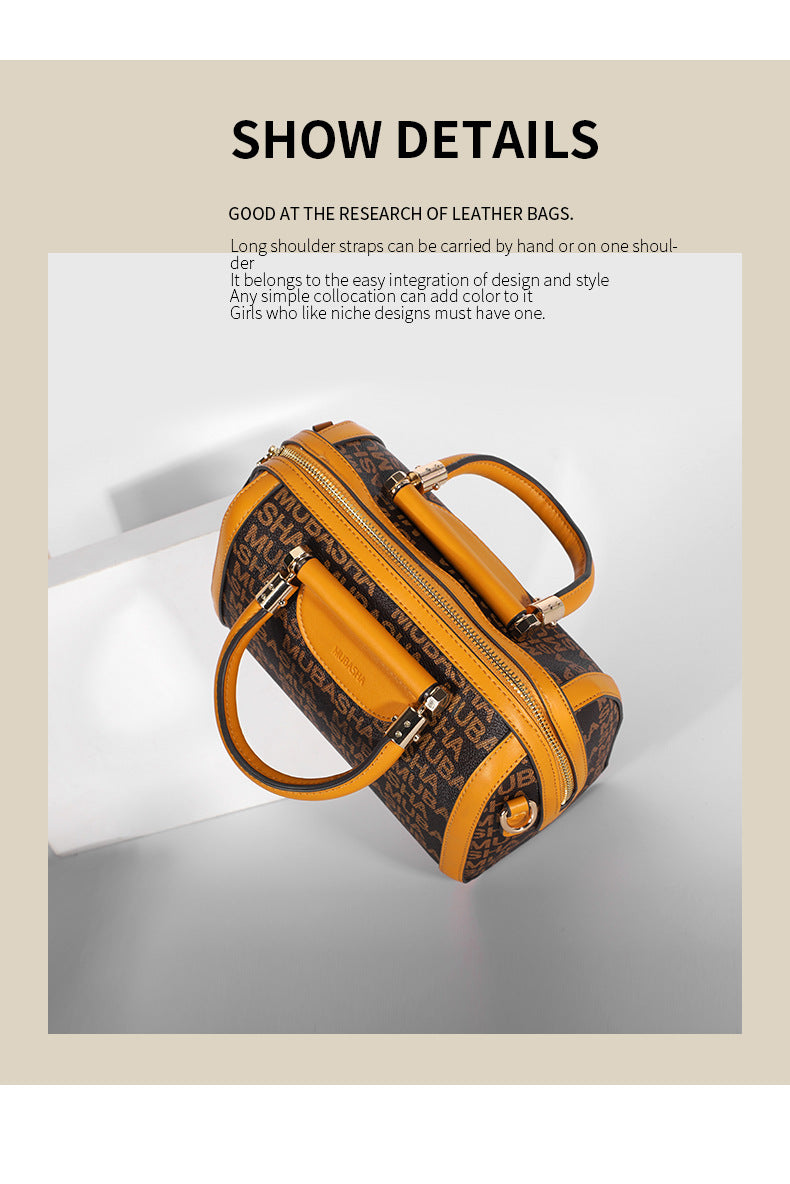 2024New Fashion Boston Bag Printed Retro Pillow Bag Handheld Shoulder Bag Personalized Crossbody Bag European and American Style Bag