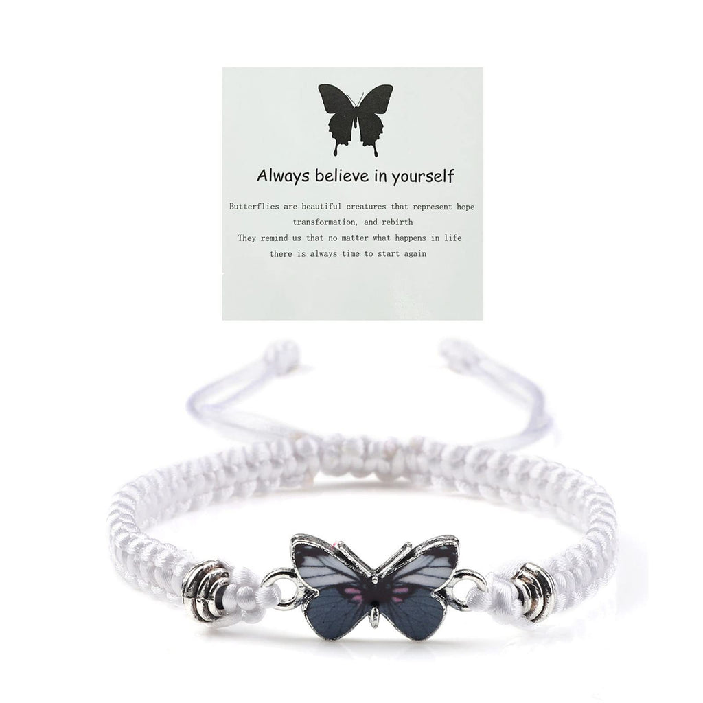 Adjustable Handmade Woven Bracelet with Oil Drop Alloy Pendant, Double Loop Butterfly Women's Woven Bracelet