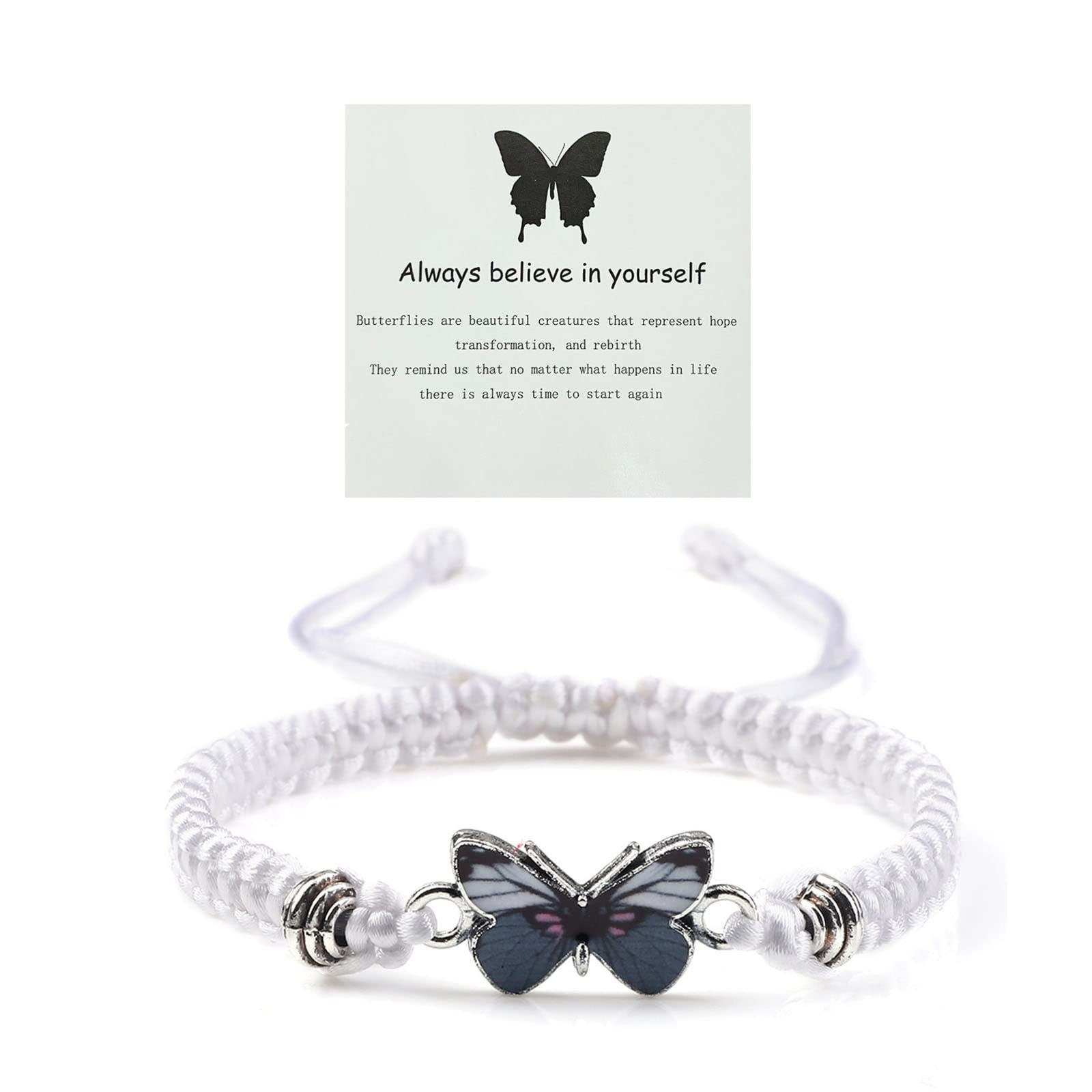 Adjustable Handmade Woven Bracelet with Oil Drop Alloy Pendant, Double Loop Butterfly Women's Woven Bracelet