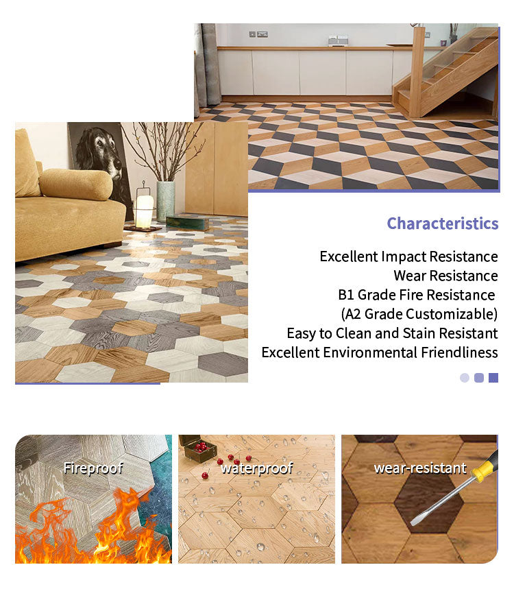 Customizable 12mm Multilayer Hexagon Oak Parquet Flooring | Engineered Oak Wood Floor Geometric Design Waterproof Outdoor