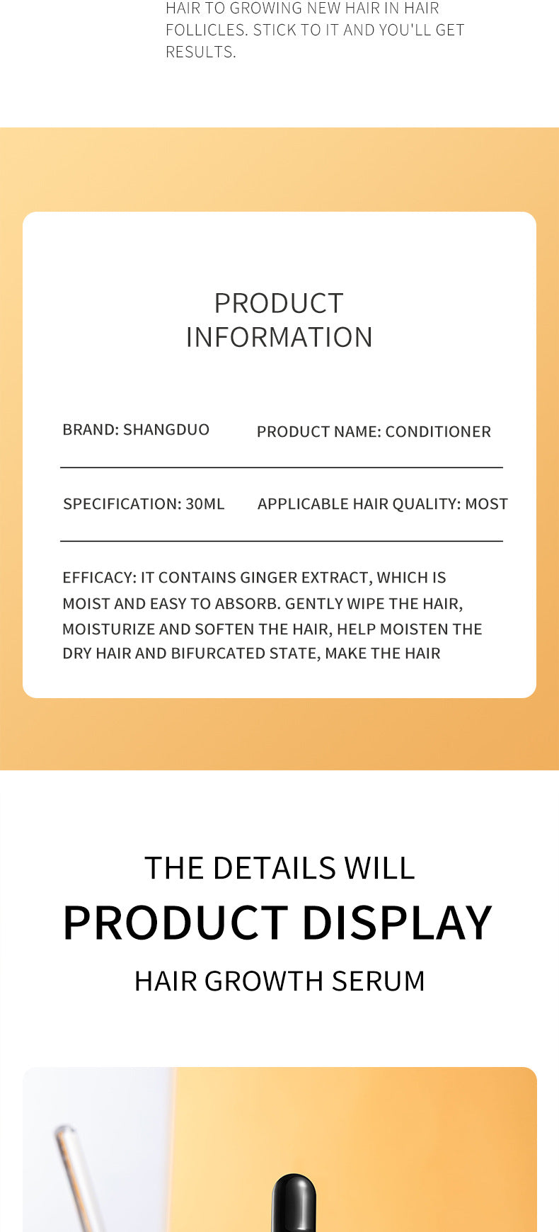 Ginger Hair Treatment Solution30ml SADOER Moisturizing and Hydrating Hair Care  Foreign Trade Live Wholesale
