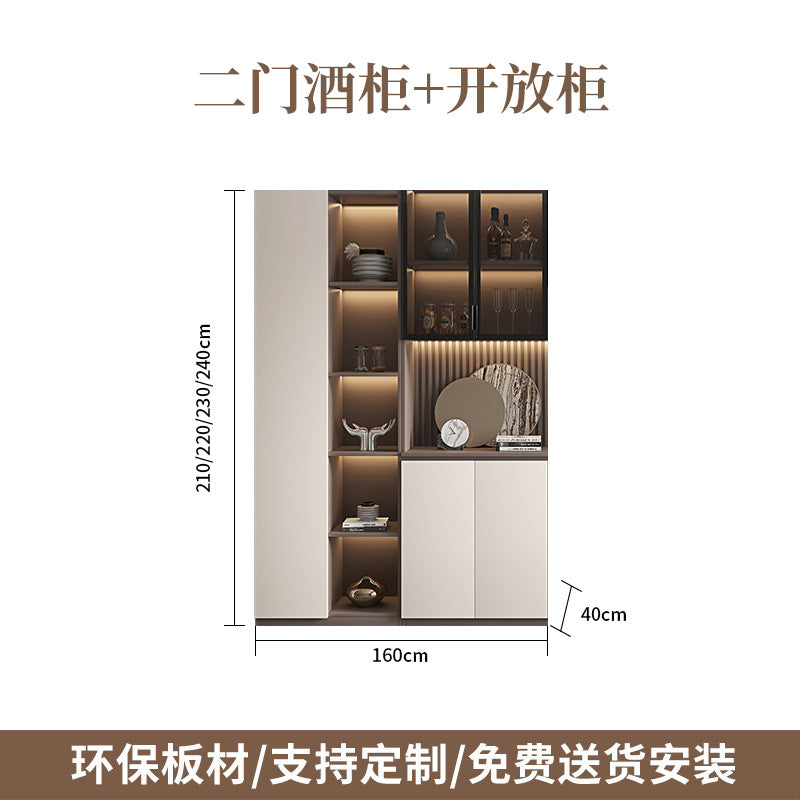 Solid Wood Sideboard Cabinet Against Wall Integrated Modern Minimalist Glass Door Wine Cabinet Dining Living Room Storage Cabinet Home Organizer