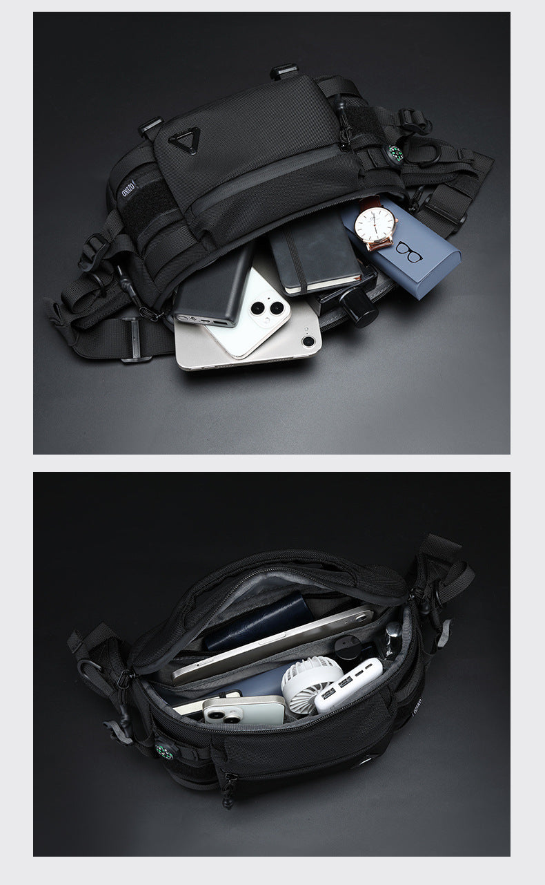 OZUKO Men's Waist Bag Waterproof High-End Crossbody Bag Chest Bag Tactical Trendy Portable Functional Travel Bag