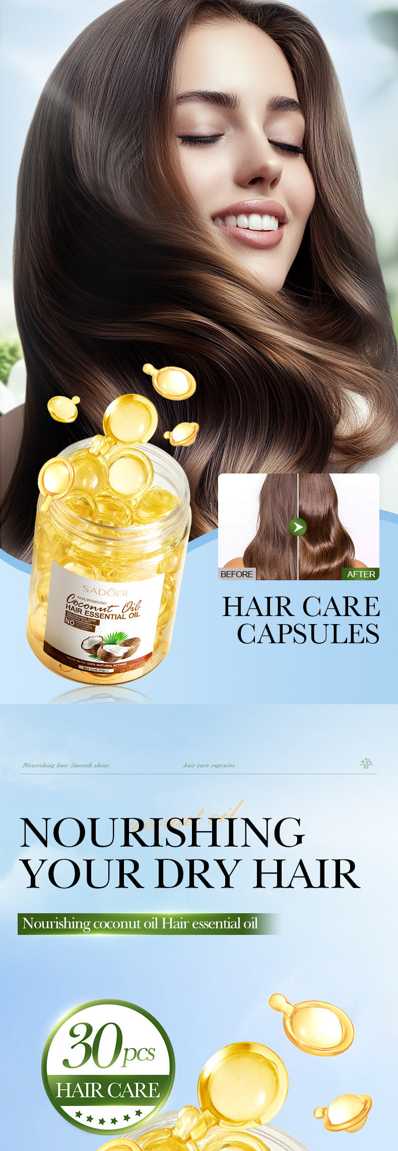 Coconut Oil Smooth Conditioner SADOER Nourishing and Smooth Hair Care Essential Oil Capsules  Wholesale