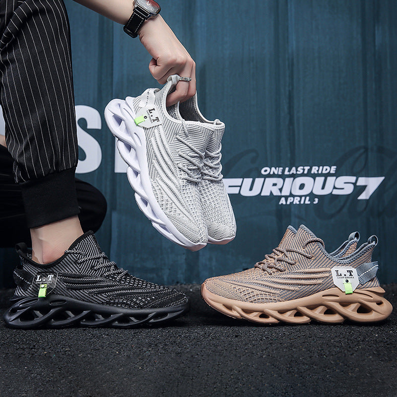 2025Men's Summer New Running Mesh Breathable Shock Absorption Sports Shoes Versatile Flyknit Large Size Mesh Casual Shoes