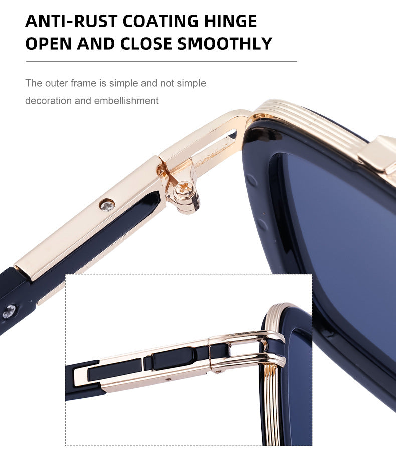 European and American Retro Square Frame Sunglasses for Men, Trendy European and American Punk Style, Internet Celebrity Same Style Sunglasses for Women ins Wind shades