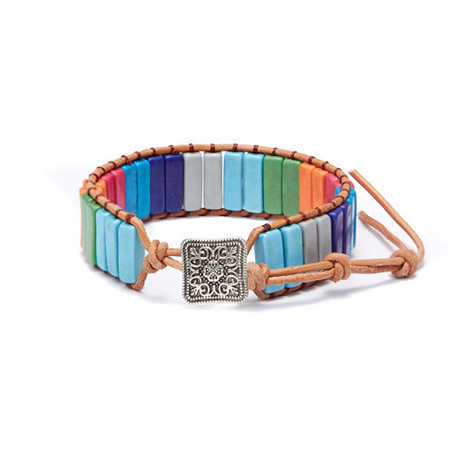 European and American Style Women's Bohemian Bracelet Vintage Emperor Stone Bracelet Handmade Woven Leather Cord Bracelet