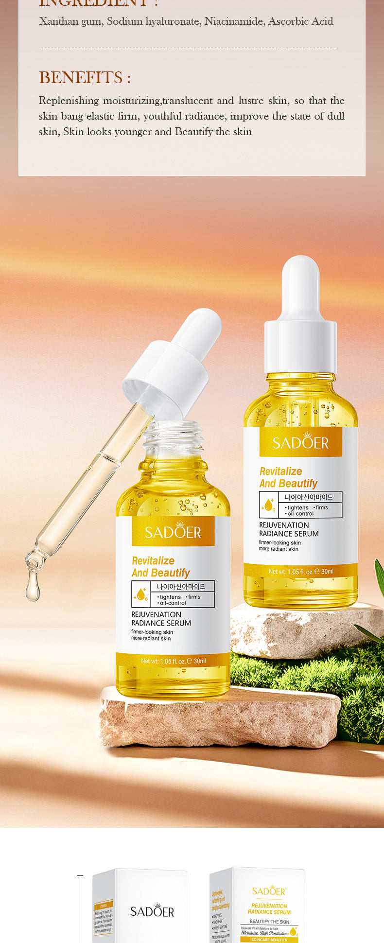 Skin Rejuvenation and Brightening Serum SADOER Moisturizing and Hydrating Essence Gel Cross-Border Wholesale