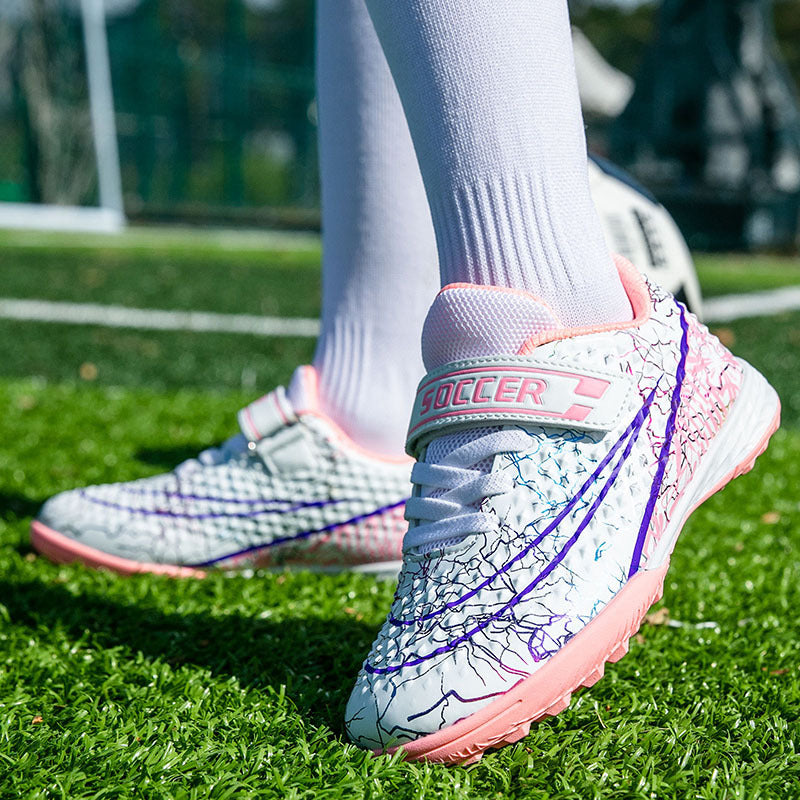 New Football Shoes for Men and Women, Children's Low-top Anti-collision Spike Magic Tape No-tie Grass Training Sports Shoes