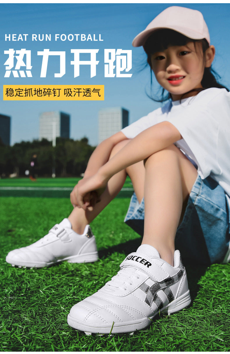 New football shoes for men and women with Velcro for children TF Broken Nail Style Youth Student Grassland Flat Training Shoes