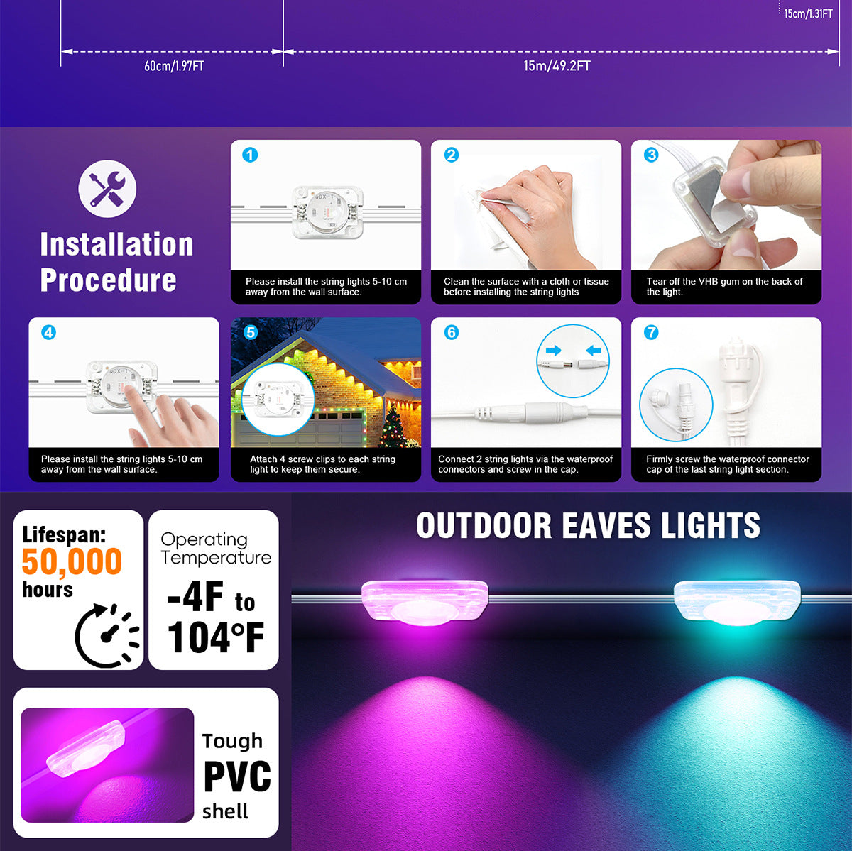 RGB Eaves Light Bluetooth Eaves Light String LED Eaves Lamp Outdoor Waterproof Eaves Lamp Room Eaves Lamp Symphony Eaves Lamp