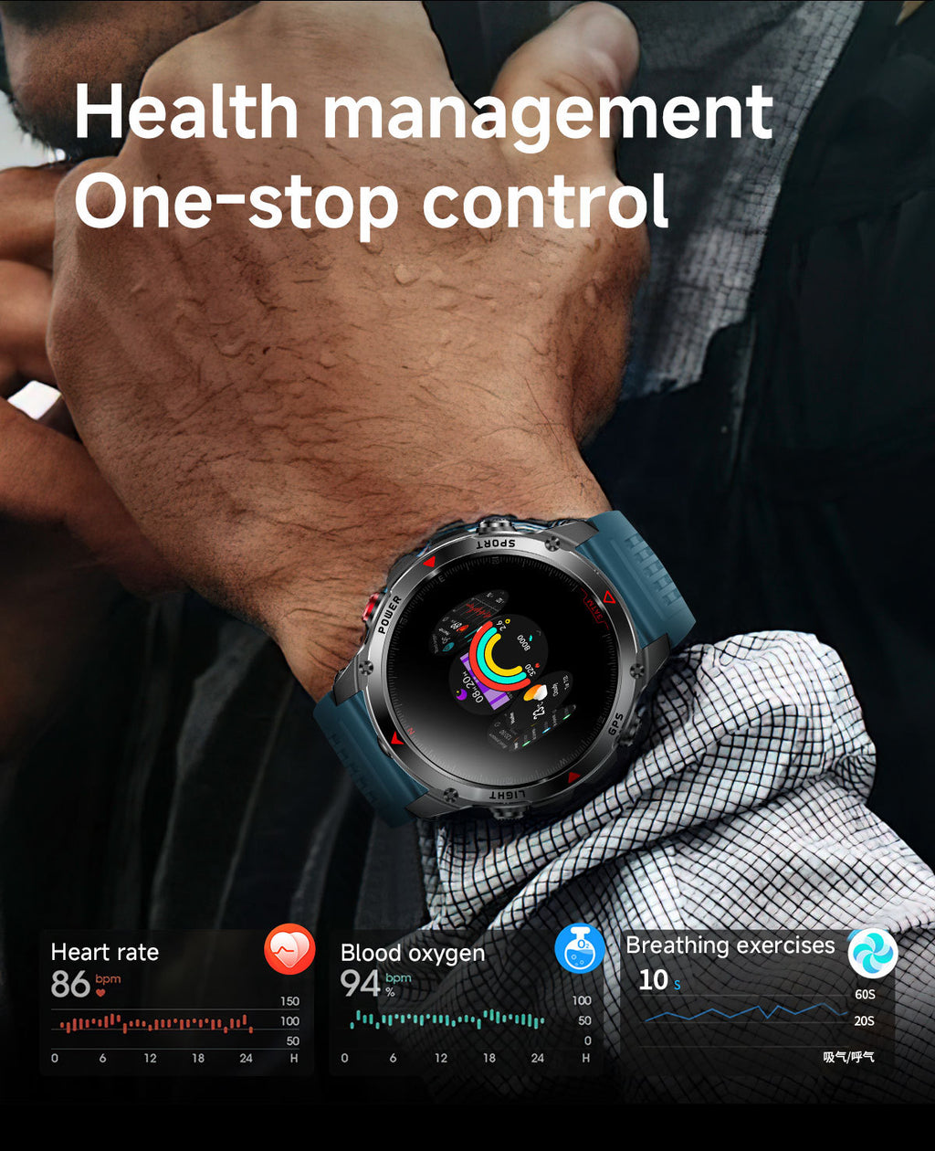 HT37Smart Watch1.46inch Bluetooth Call Heart Rate Pedometer GPS Beidou Positioning Three-Proof Sports Track