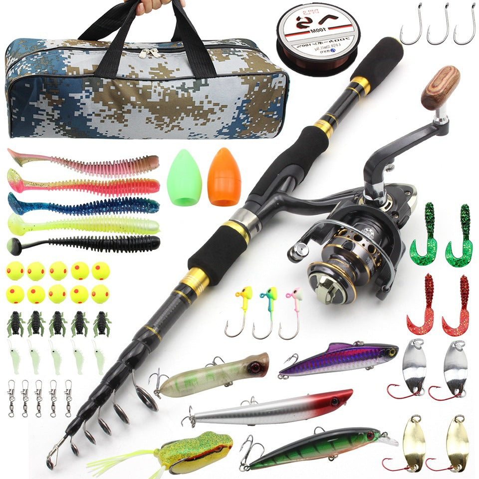 Wholesale Retractable Lure Rod Set Straight Handle Lure Spinning Reel Lure Bait Combination European and American Popular Fishing Gear