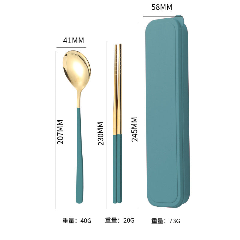 304Stainless Steel Tableware Student Korean Portable Tableware Office Worker Outdoor Spoon Fork Chopsticks Four-piece Set